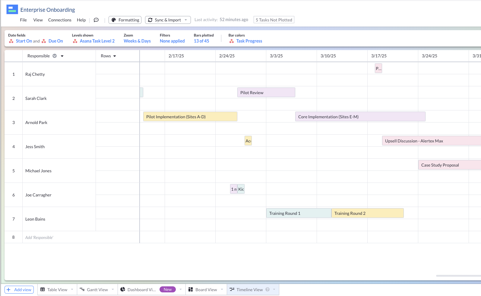 asana integrated timeline in visor