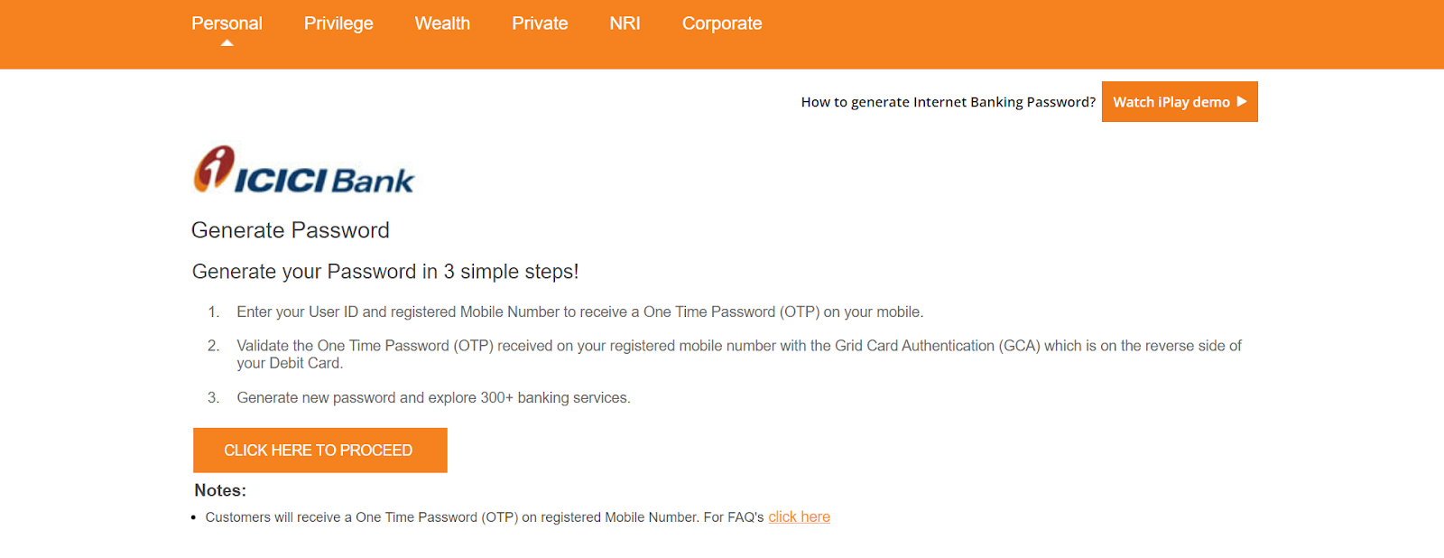 ICICI Password for Net Banking