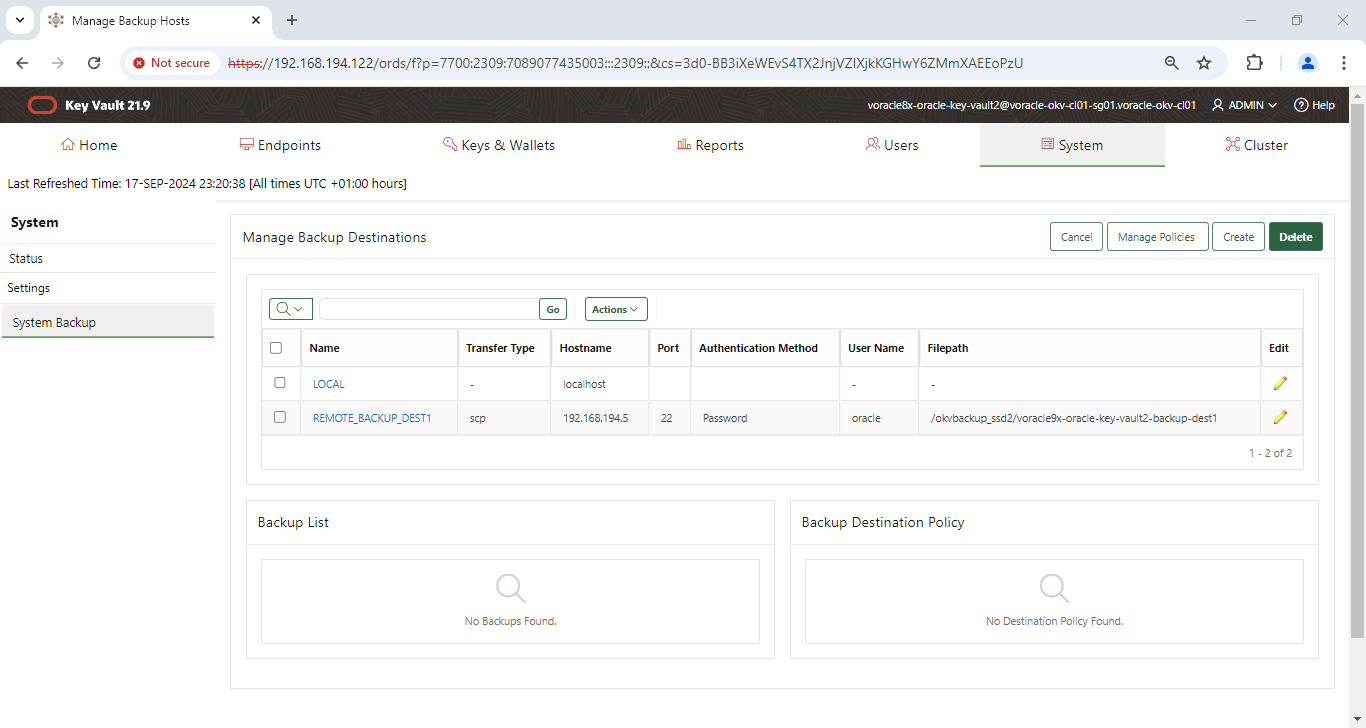 Manage Backup Hosts - Google Chrome