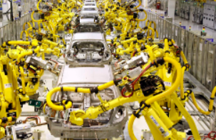 Dây chuyền lắp ráp ô tô tự động bằng robot.olm