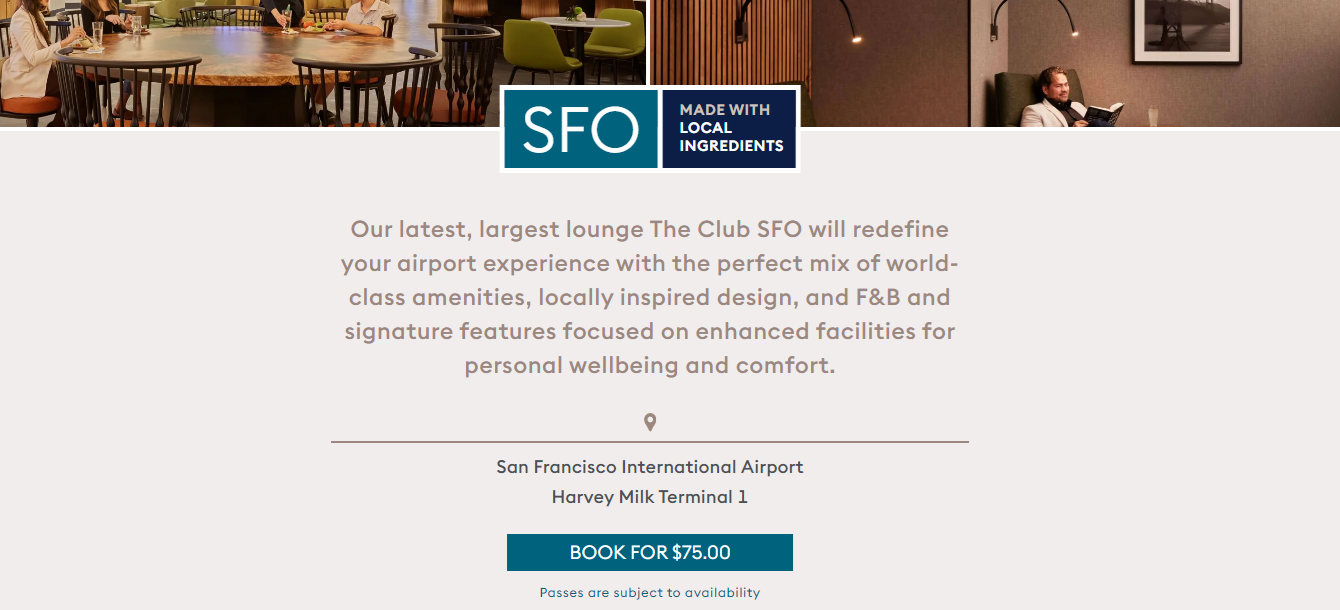 Day passes The Club SFO lounge