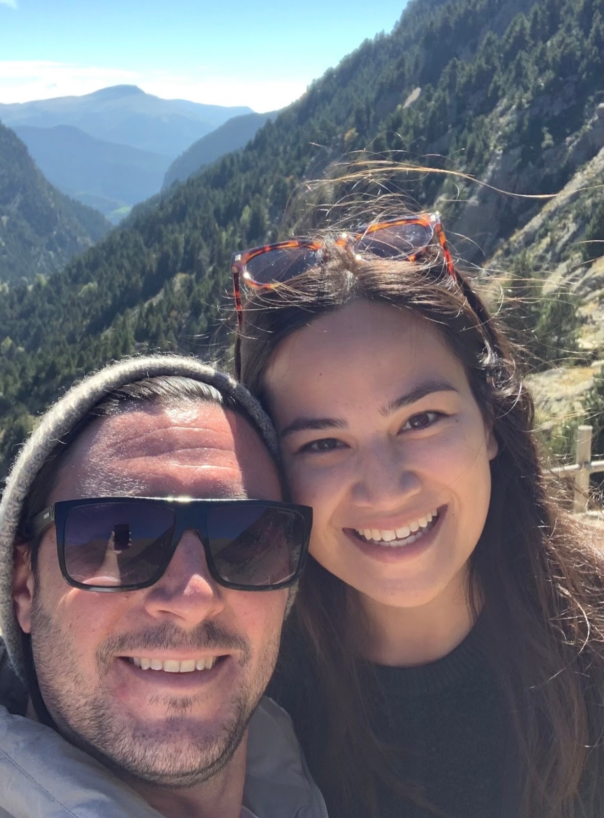 A photo of Diego and Jamie with the view from Vall de Núria in the background.