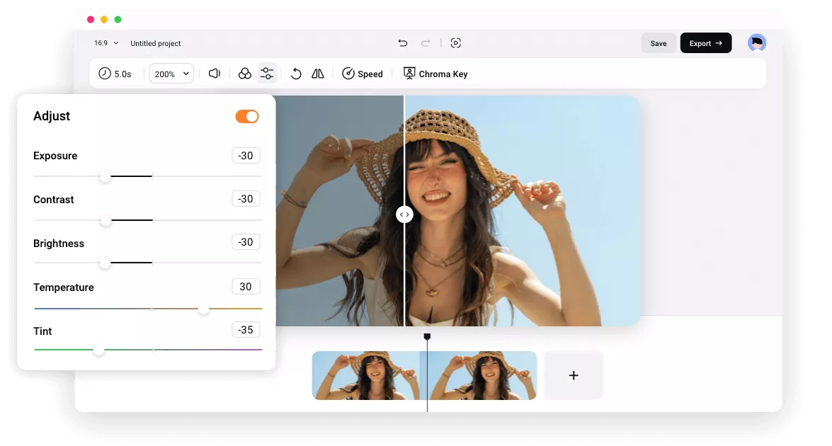 FlexClip – Manual Improve Settings to Make Video Color Correction