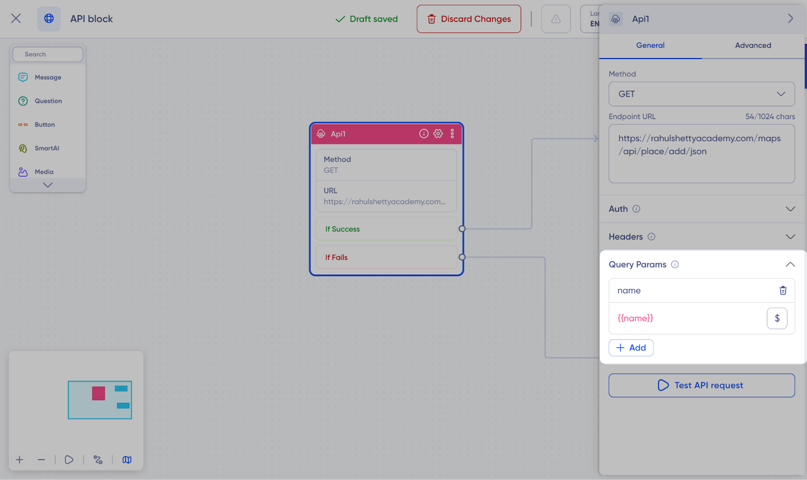 Query Parameters in API block