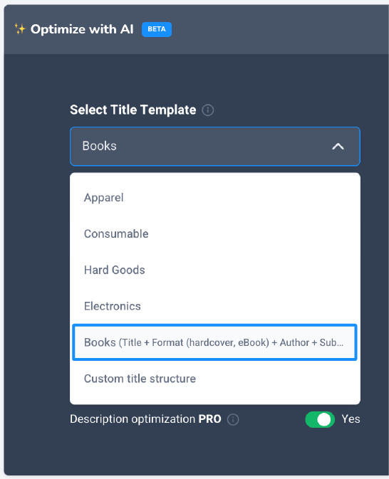 Products AI interface showing title templates