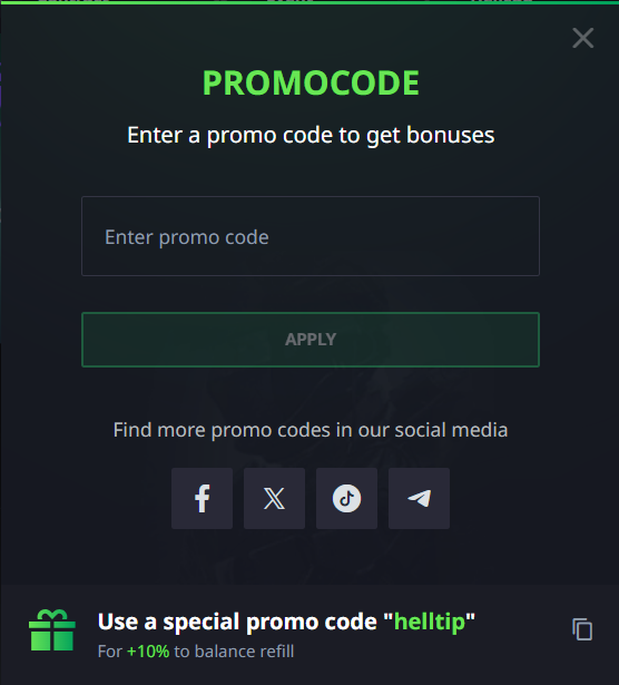 Activation du code promo sur Hellcase