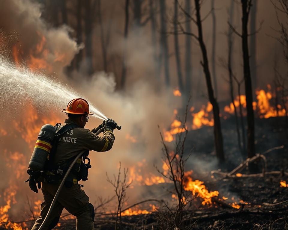 bombero forestal en acción