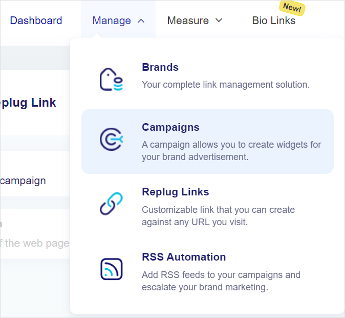 Click manage, then select campaigns