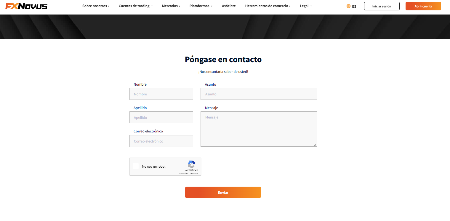 Texto alternativo: Visita la página de Contacto de FXNovus para más información.