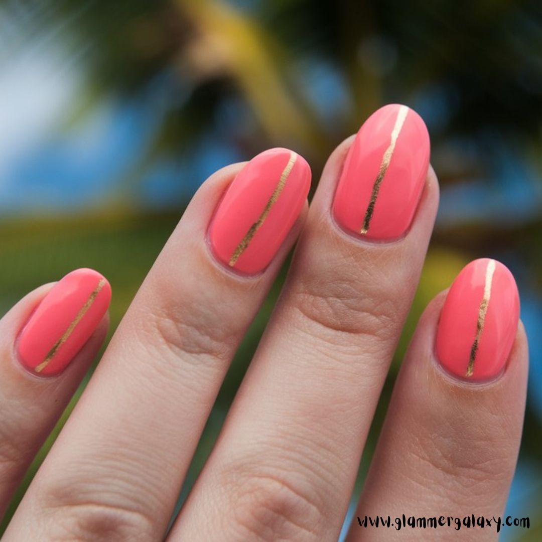 Classy Vacation Nails having Sunkissed Chic with Gold Lines
