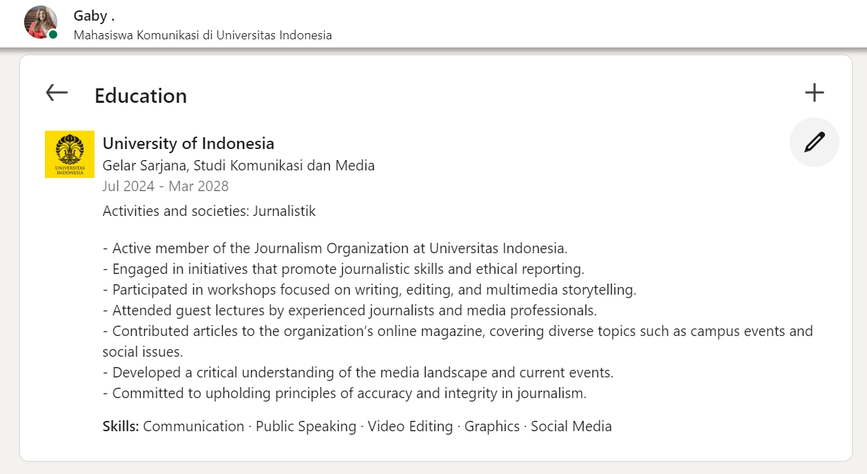 contoh linkedin mahasiswa baru