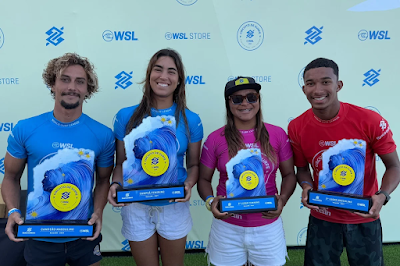 Mateus Sena, Sol Aguirre, Juliana dos Santos e Adauto Sena no pódio (Foto: Aleko Stergiou / WSL Latam)