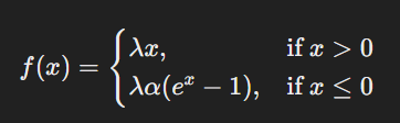 Mathematical depiction of Scaled Exponential Linear Unit (SELU).