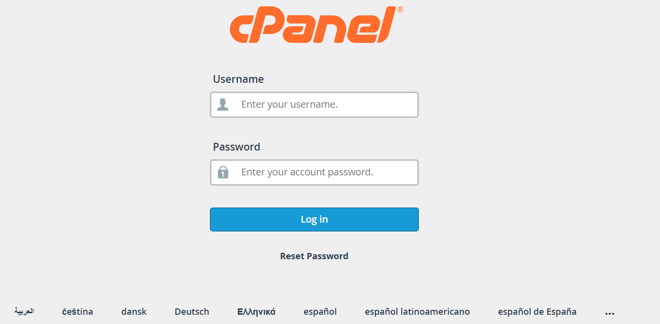 A screenshot cPanel login page