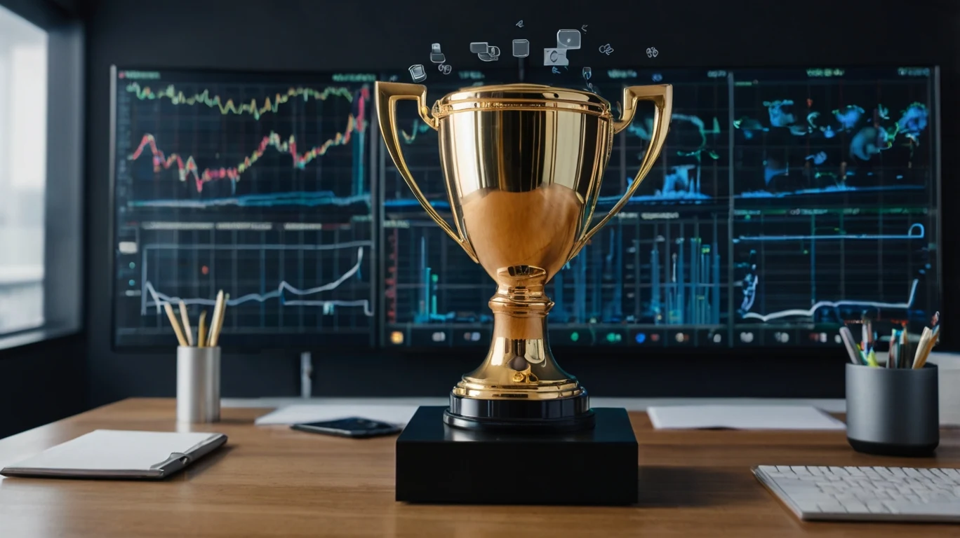 Hybrid cloud success stories visualized by a trophy and case study graphs showing successful deployments.