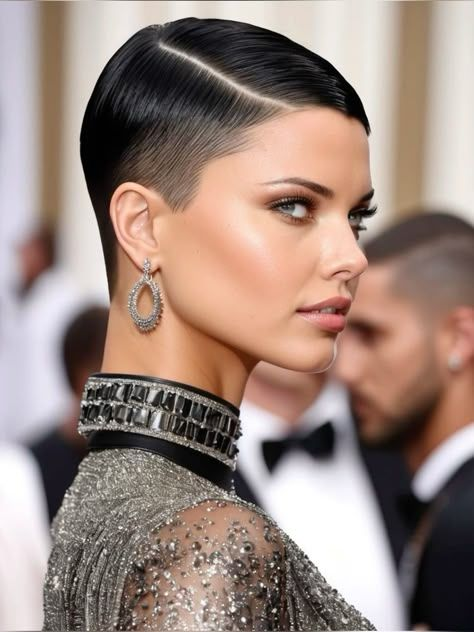 a celebrity rocking a slicked-back short hair