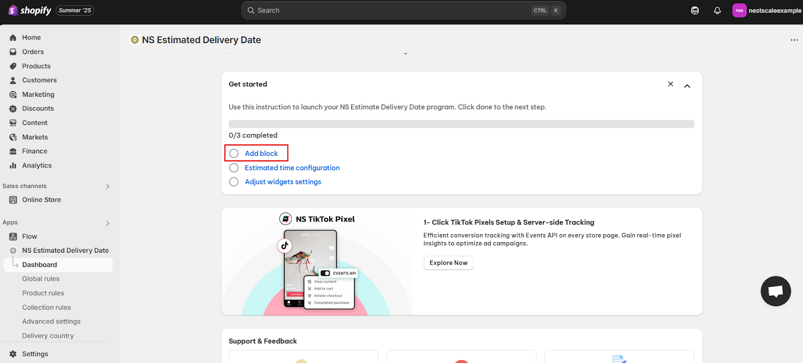 add block Display estimated delivery dates by product on Shopify