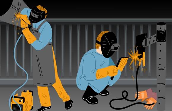 two animated welders