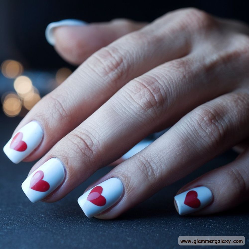 White Fall Nails having Heart Motifs
