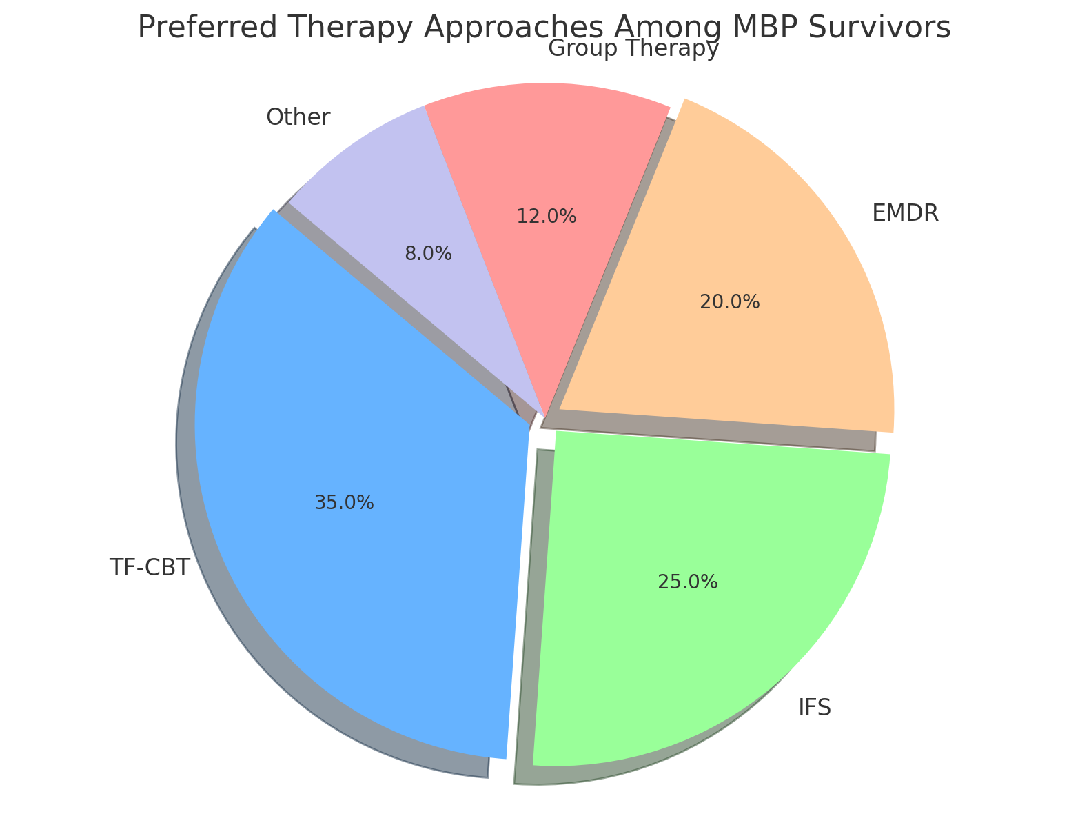 Pie chart showing top therapy approaches preferred by Munchausen by Proxy survivors
