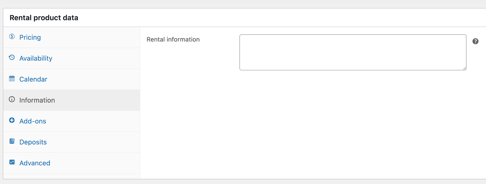 Configuring information options in Rental Products for WooCommerce