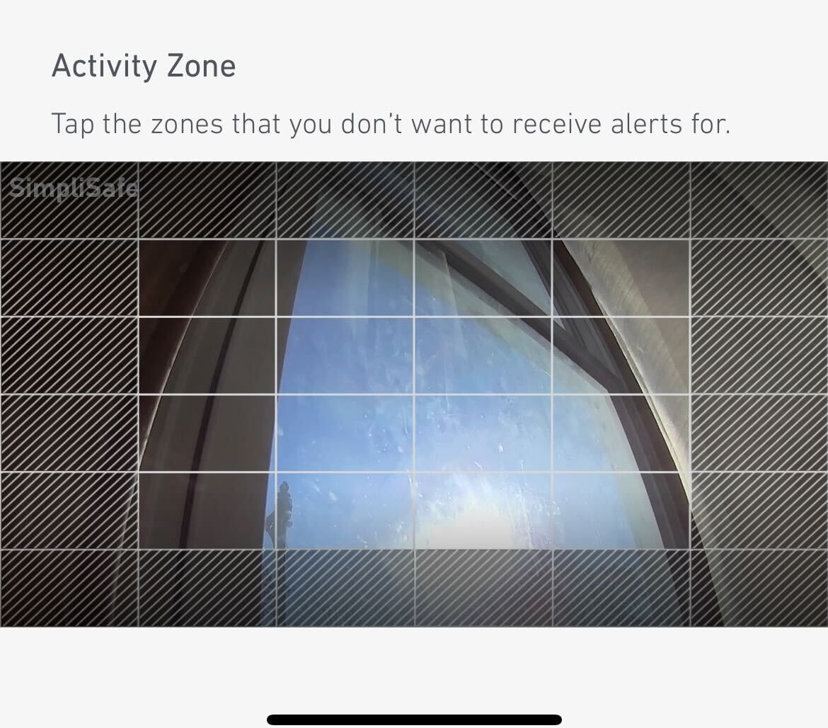 An Activity Zone in the SimpliSafe® Mobile App with the boxes in the perimeter of the camera's view selected.