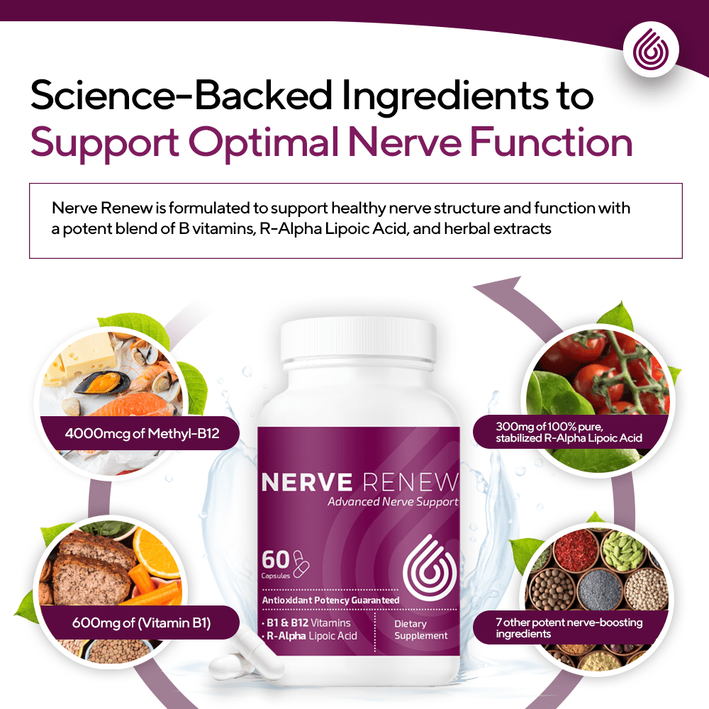 Life Renew: Nerve Renew Advanced Nerve Support - Alternative Nerve Pain Treatment with Alpha Lipoic Acid and Vitamin B Complex - Dietary Supplement - 60 Capsules - Antioxidant Potency Guaranteed