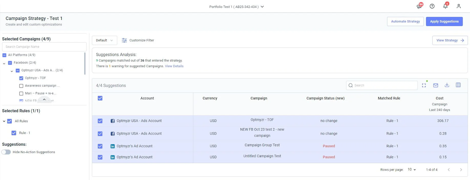 Optmyzr custom automations to set specific conditions and actions tailored to your campaign needs.