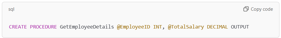 SQL procedure with input and output parameters.