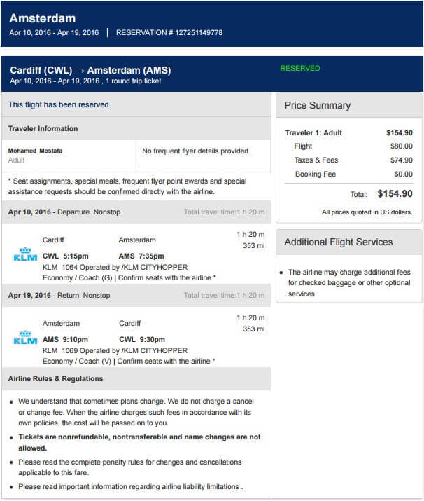 A Real Sample of a Flight Reservation Ticket