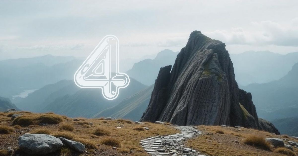 A person stands atop a hill, gazing at the sky where the number 4 appears, symbolizing the Meaning of Number 4 in the Bible — Book of Revelation.