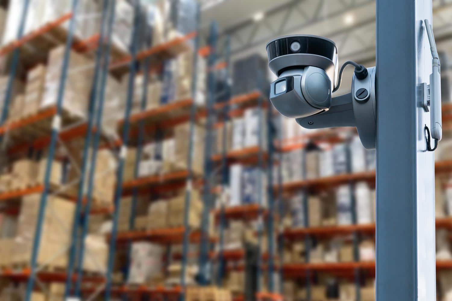 Security camera monitoring a warehouse environment
