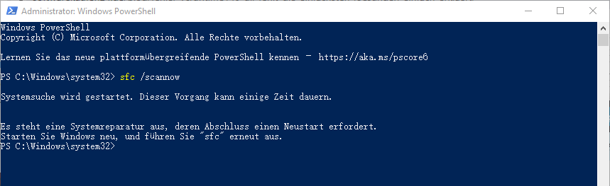 SFC-Scan durchführen wenn VCRUNTIME140.dll fehlt