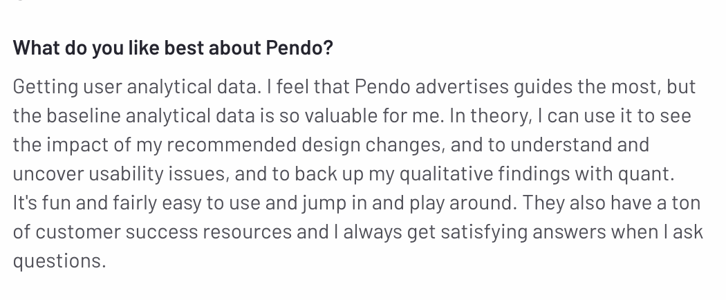 Image showing Pendo user's review on G2