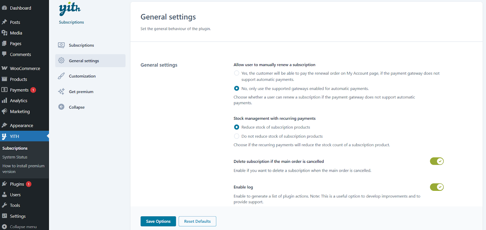 YITH General Settings