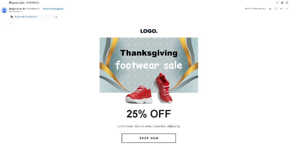 A advertisement for a thanksgiving footwear sale

Description automatically generated