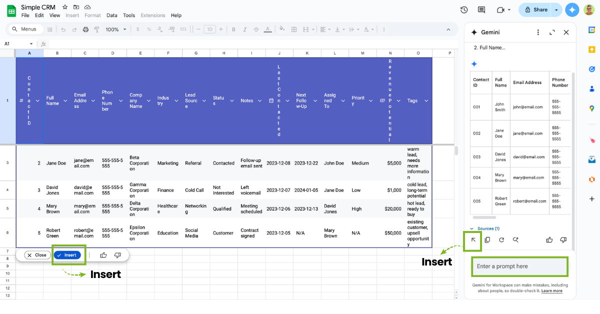 Build a CRM with Gemini in Google Workspace