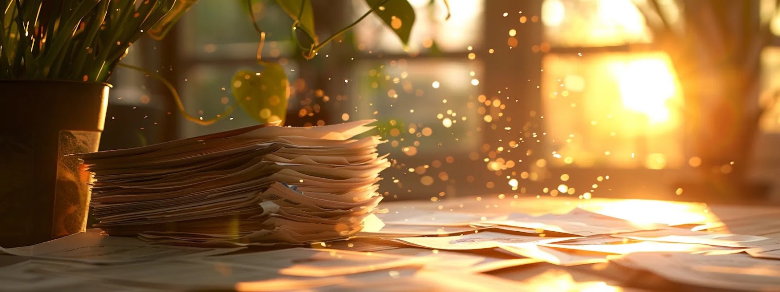 a golden hour sunset casting a warm glow on a stack of retirement savings papers and a personalized annuity plan, symbolizing security and financial peace of mind.