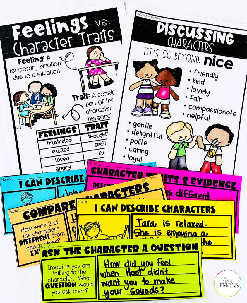 Exit Ticket activities for analyzing characters feelings and traits