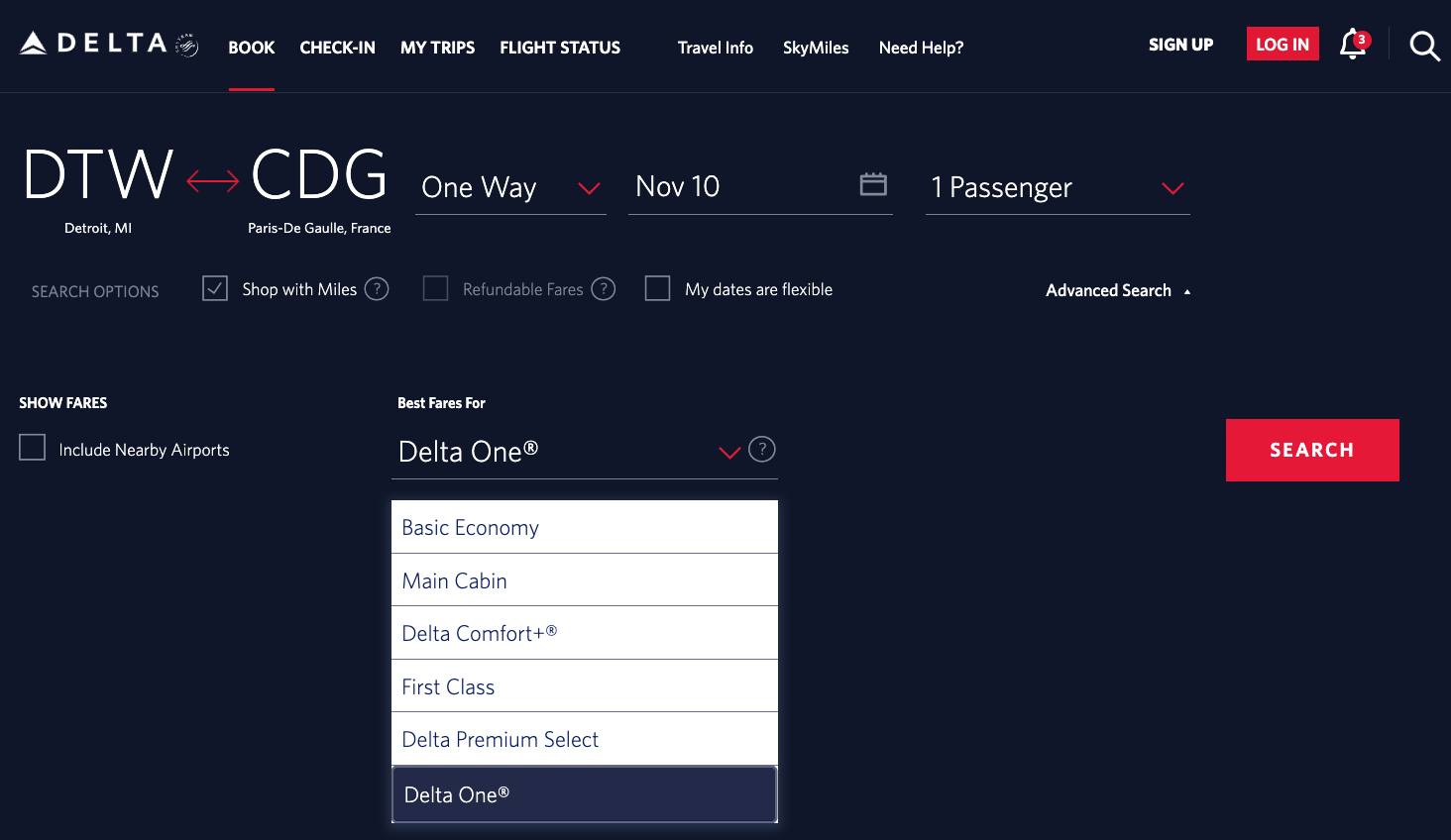 DTW to CDG booking on Delta