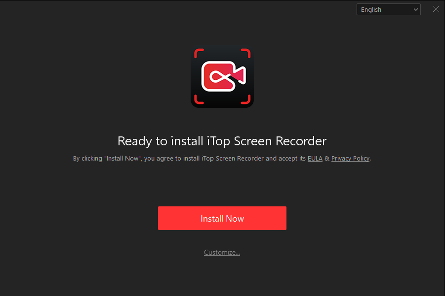 Intro screen of iTop Screen Recorder