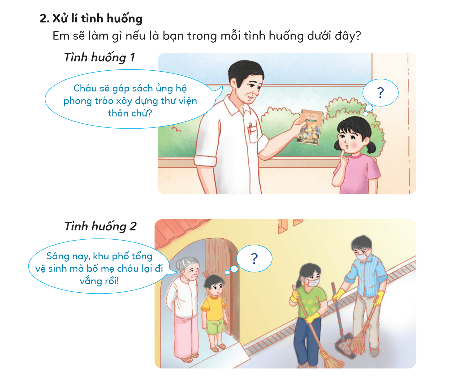 2. Kể về quê hương emCâu hỏi: a. Quê em ở đâu?b. Quê em có những cảnh đẹp gì?c. Người dân ở quê hương em có những đức tính nào? Em thích gì ở cảnh đẹp quê hương. Giải nhanh:a. Quê em ở Hạ long- Quảng Ninh b. Quê em có Vịnh Hạ long là một trong 7 kỳ quan thiên nhiên thế giới.c. Người dân quê hương em rất chăm chỉ, cần củ và thân thiện 3. Thảo luận về việc làm của tình yêu thương