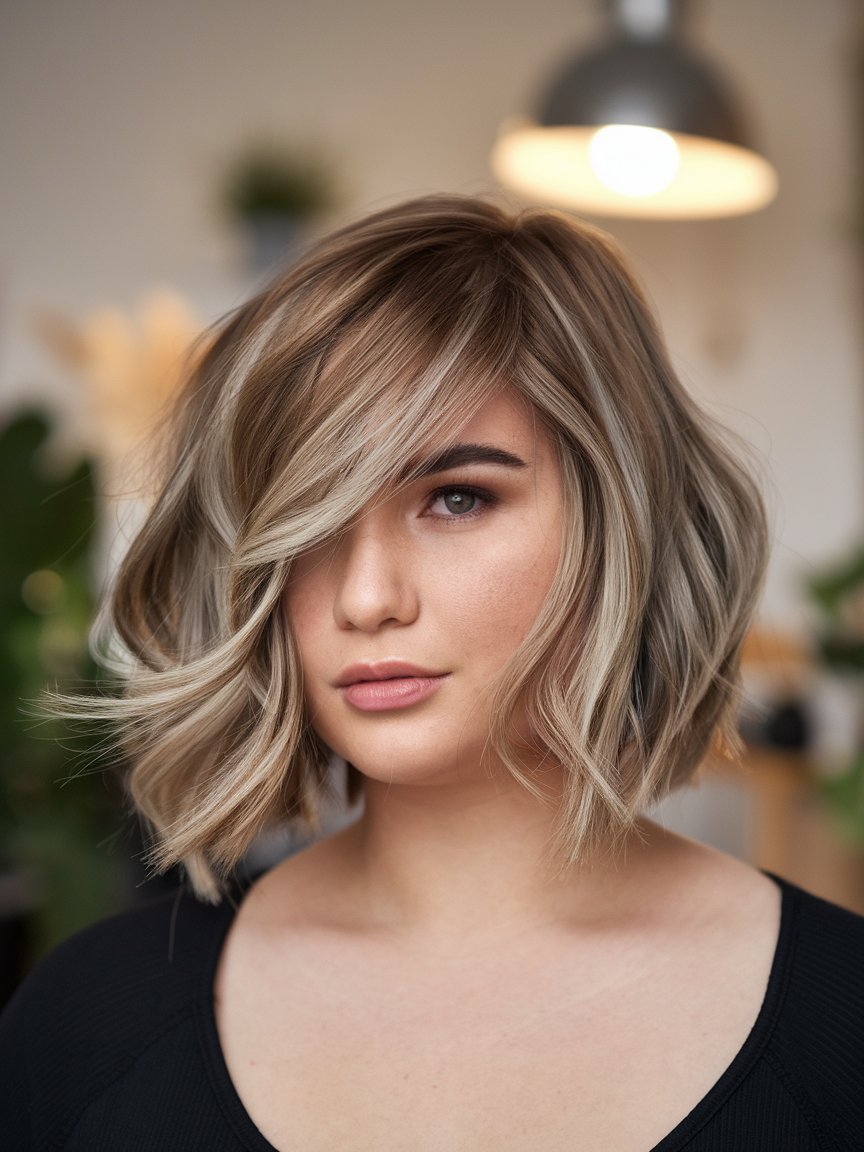 19. Wavy Bob with Deep Side Parting