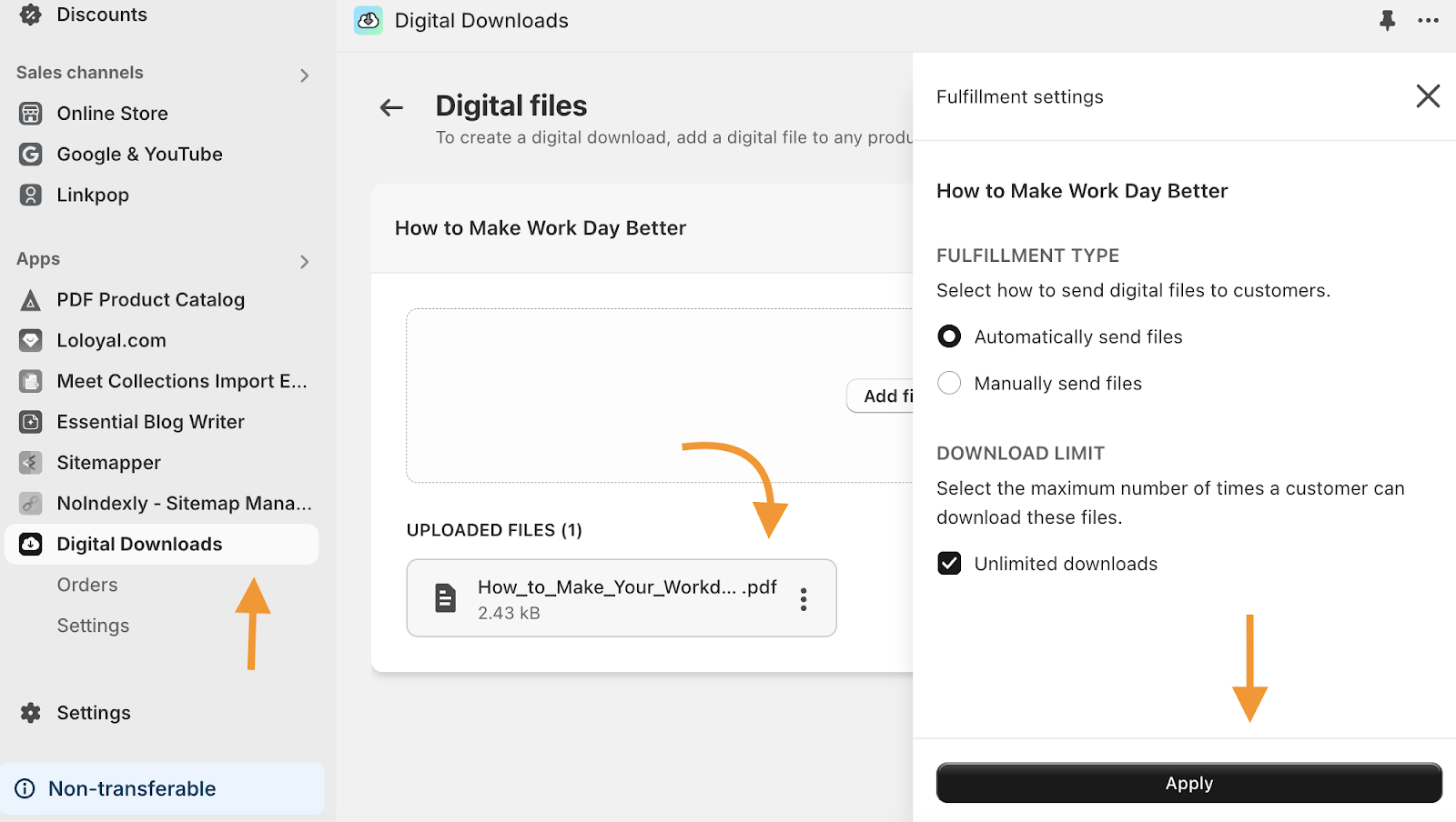 Upload the digital file on Shopify