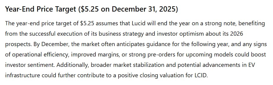 ChatGPT sets the year's end price target for LCID stock in 2025.