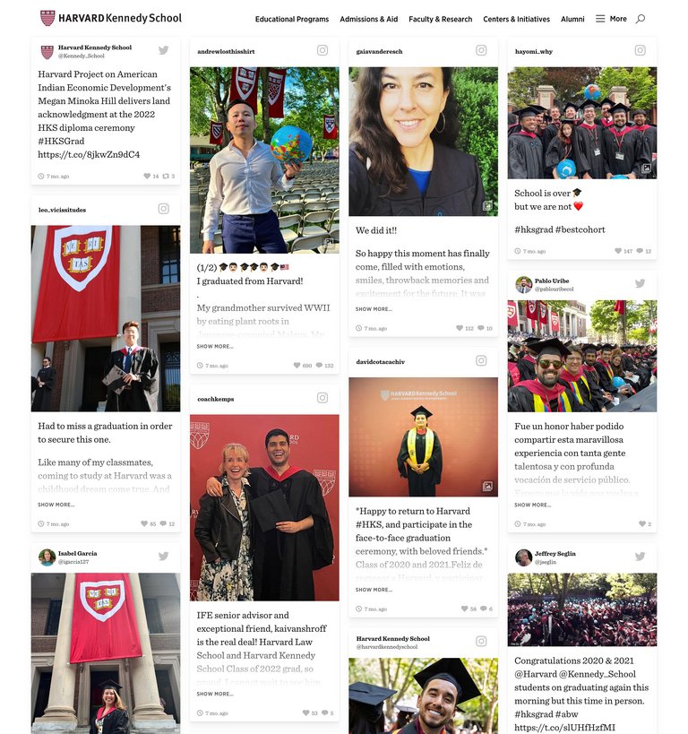 A social media wall on a university website