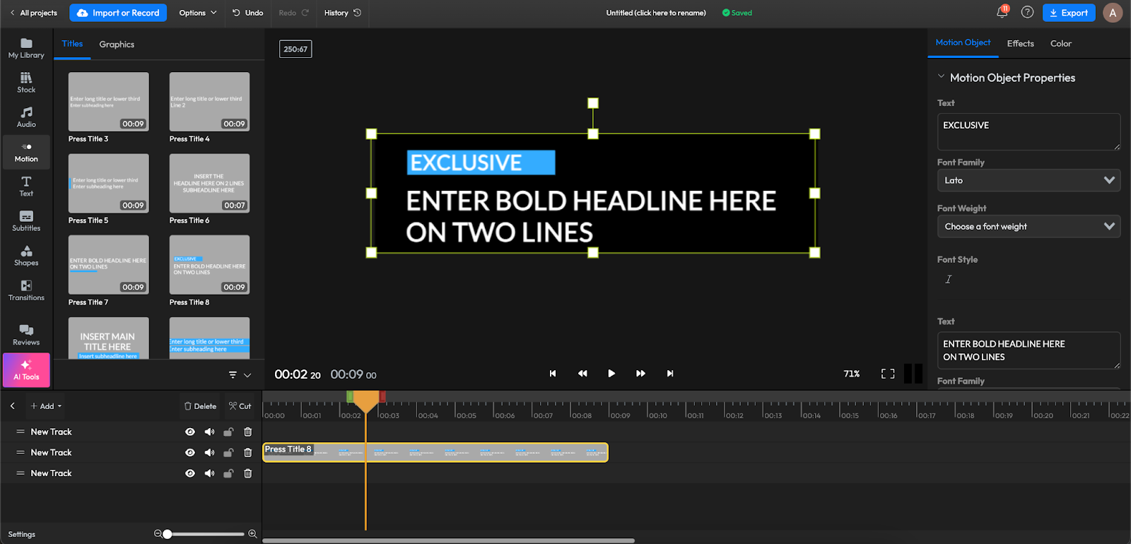 A screenshot showing one of the Flixier motion graphics being customized