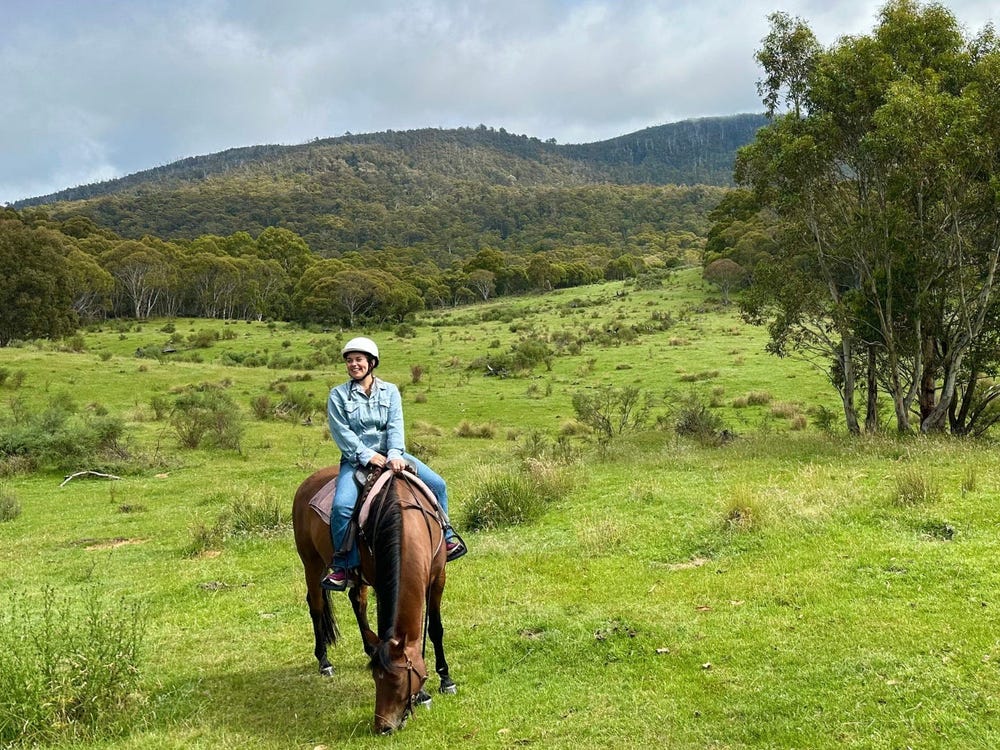 The author's partner while riding horses through the High Country of Australia.