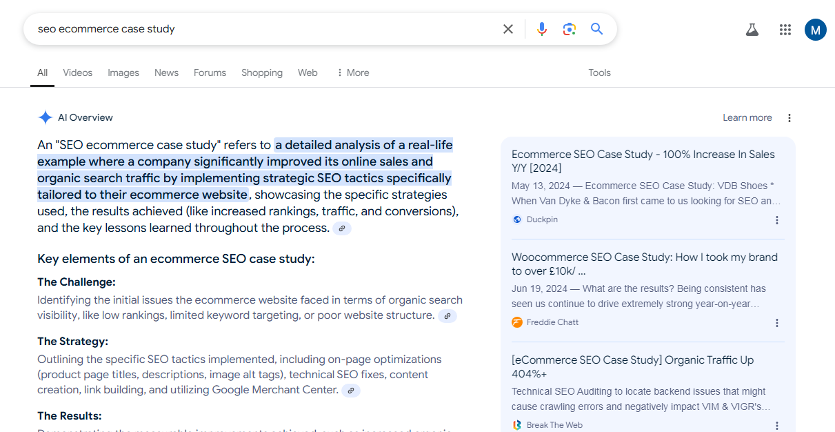 The search results are now replied to by AI overview prior web page