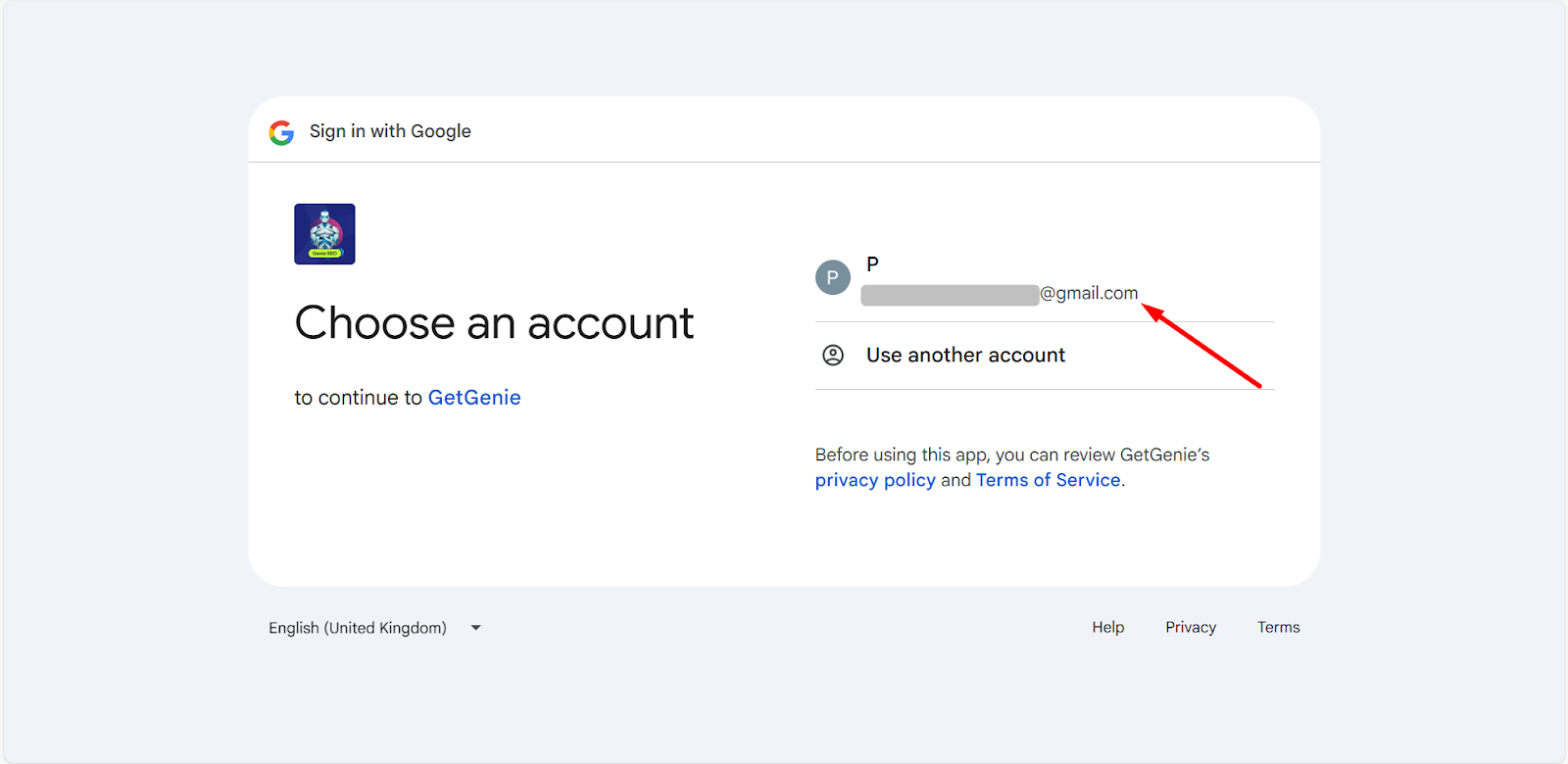 Click on your Google email ID to proceed